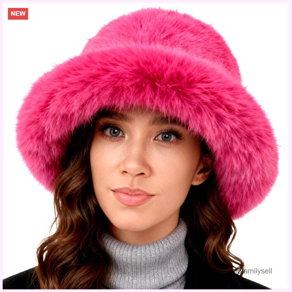 Oversized Faux Fur Bucket Hat with Moldable Brim for Winter Warmth